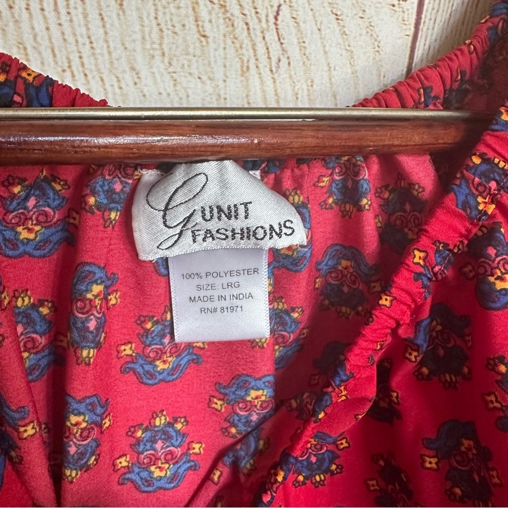 Off Shoulder Red Blue Boho Ruffle Maxi Dress Size Large - Picture 3 of 5